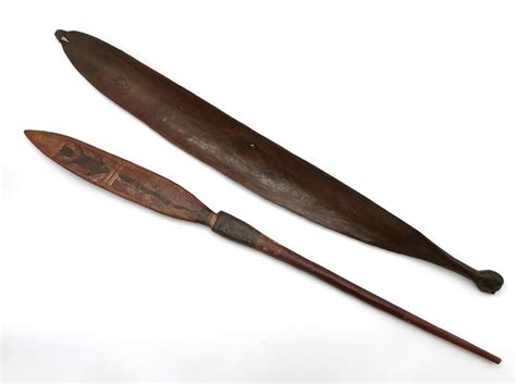 A Native Australian "woomera" (spear Thrower) & Dance Spear: Late 19th ...