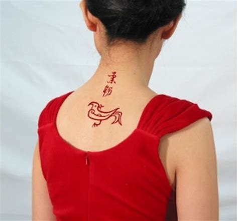 Red chinese symbol tattoo with bird - Tattooimages.biz