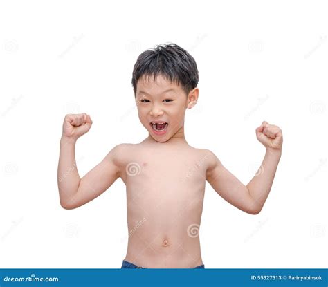 garcon mince montrant son muscle de bras image stock image du bras