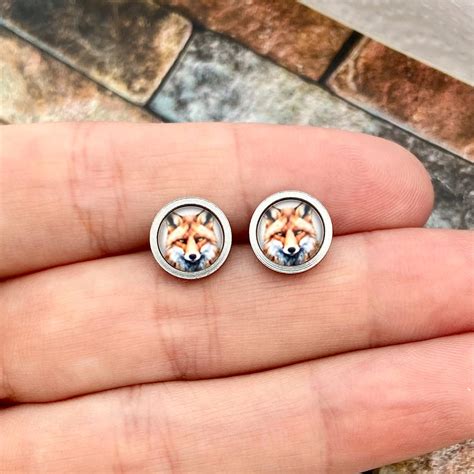 fox head stud earrings stainless steel jewelry  bdsart  deviantart