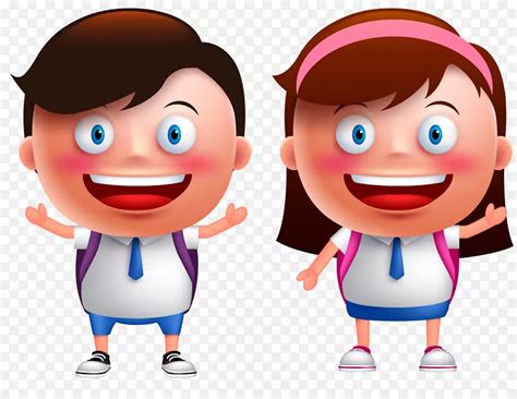 卡通手绘3D上学的男生和女生PNG图片素材下载_图片编号7589366-PNG素材网