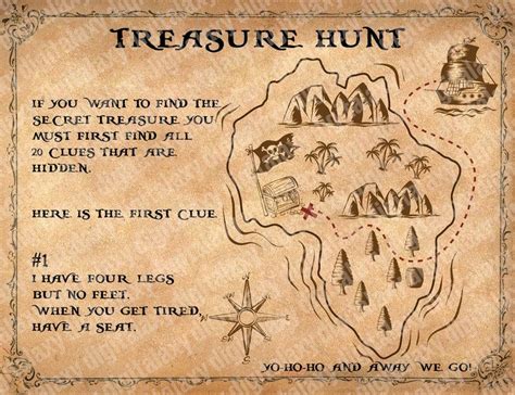 Printable Treasure Hunt Map and Clues, Scavenger Hunt, Birthday ...