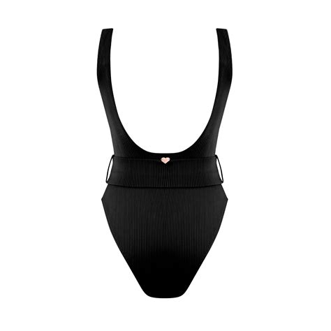 Emily Black Swimsuit With Rose Gold Belt Buckle Accessory - Porterist