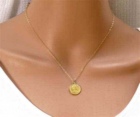Gold Coin Necklace gold coin pendant gold disc pendantLarge