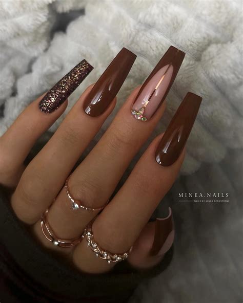 coffin shaped brown french nails  latest brown french tip nail ideas