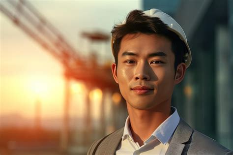 Premium AI Image | portrait of young asian engineer on construction ...
