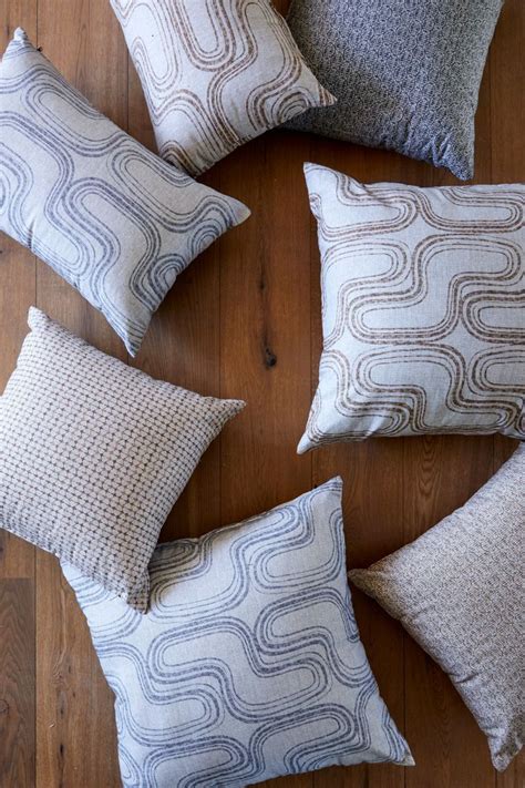 Organic Pattern Scatter Cushions in Off-White, Mustard Brown, and ...