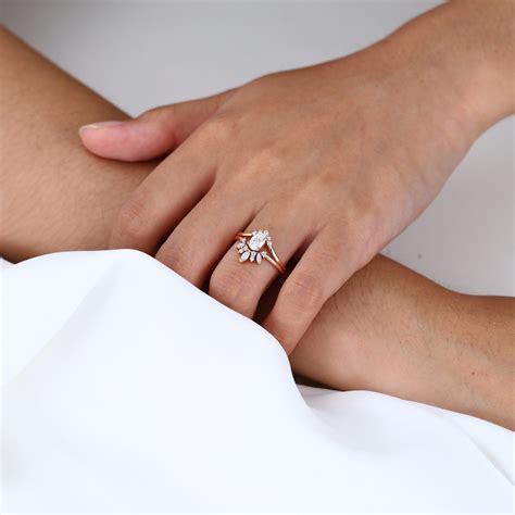 Wedding Bands for Oval Rings Rose Gold Bridal Set Rings - LisaJewelryUS