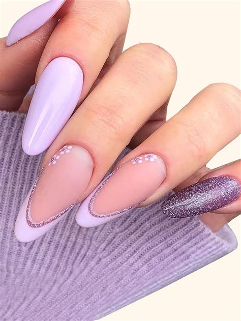 24pcs Flower Pattern Fake Nail & 1sheet Nail Tape & 1pc Nail File | Gel