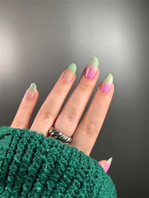 Spring Gradient Nails: Pink and Green Holo Fun