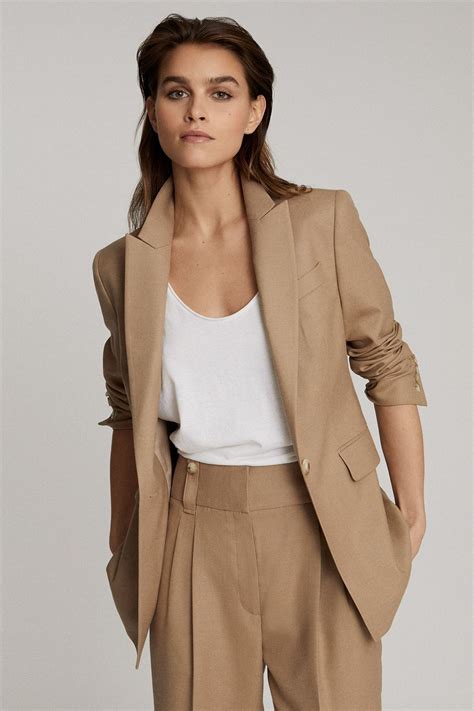 Womens Reiss Tan Esther Wool Blend Tailored Blazer - Natural | Work