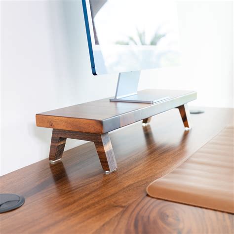 walnut wood monitor stand desk shelf monitor riser