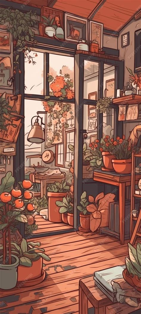 Premium AI Image | A drawing of a flower shop with a clock on the wall.