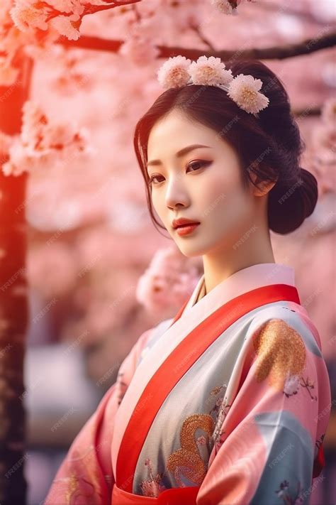 Premium AI Image | Generative ai Asian girl traditional kimono and