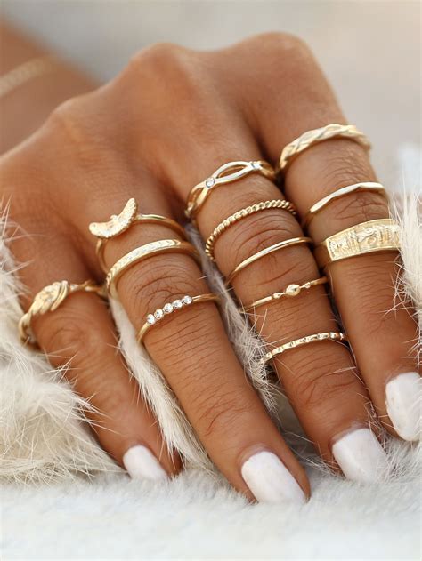 Gold Plated Embellished Ring Set -SheIn(Sheinside) Punk Jewelry, Charm ...