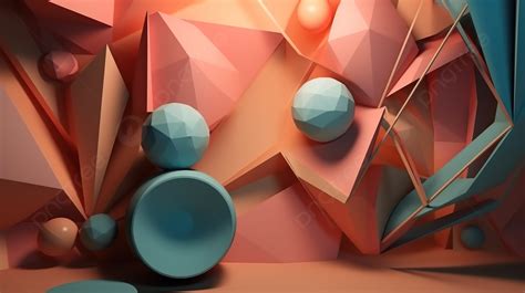 3d Art In The Form Of Abstract Blue And Pink Geometric Shapes ...