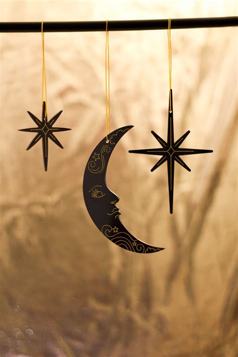 Crescent Moon and Star Christmas Ornament Set of 3 Whimsigoth - Etsy