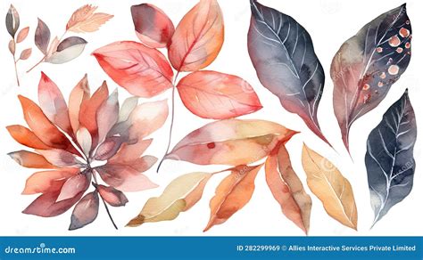 Watercolor Drawing Colorful Leaves Decorated Stock Illustration ...