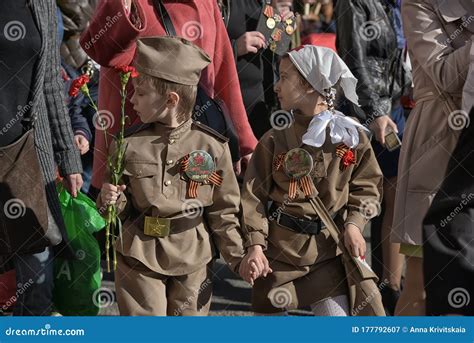 Children in Military Clothing from the Second World War on Nevsky ...