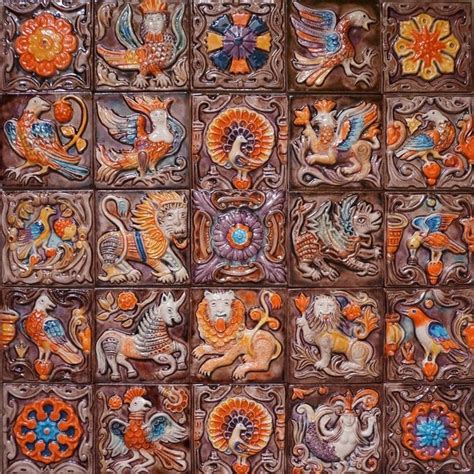 Изразцовая плитка "Древние символы" // 10*10 | Handmade ceramic tiles ...