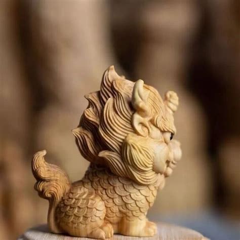 Статуя из массива дерева Qilin, китайская статуя для домашнего ...