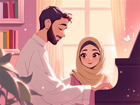 Иллюстрация мультфильма о мусульманской семье | AI-сгенерированное ...