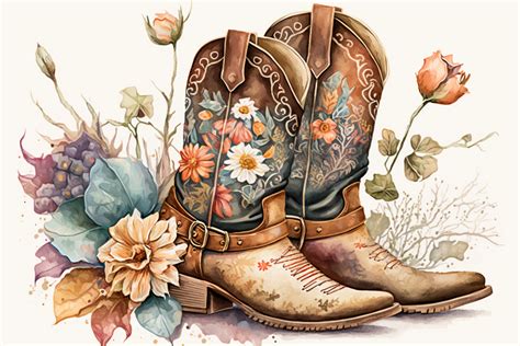 western boots  flowers watercolor  graphic  xmerch creative