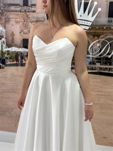 A Line Strapless Satin Wedding Dress, Simple Satin Wedding Gown