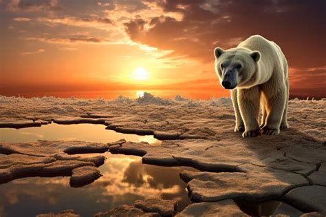 Premium AI Image | White polar bear on melted glacier puddle