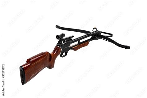crossbow isolate  white  modern crossbow  wooden butt quiet