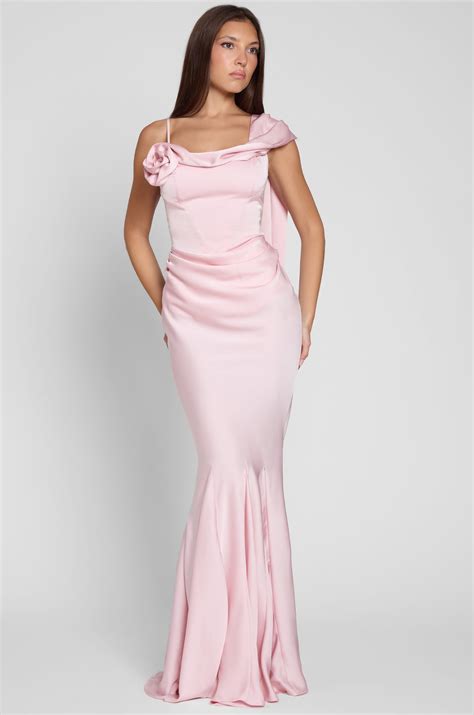 Celine Corset Drape Satin Gown - Pink