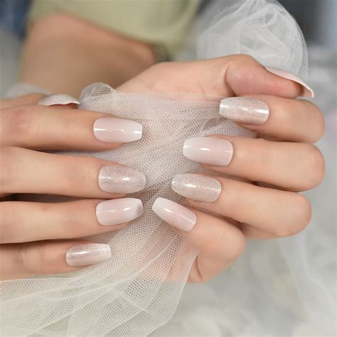 Nude Glitter Nails Fake Nails Press On Nails Stick On Glue On Nails