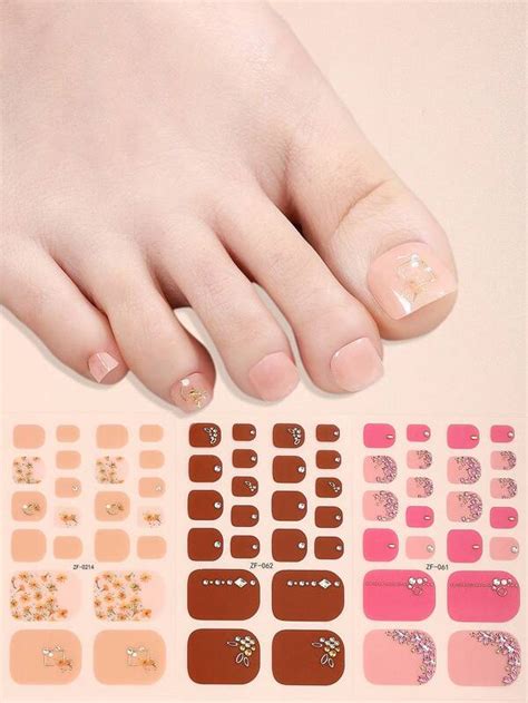 3D Rhinestone Decor Full Toenail Stickers, 3sheets ABS Flower Print ...