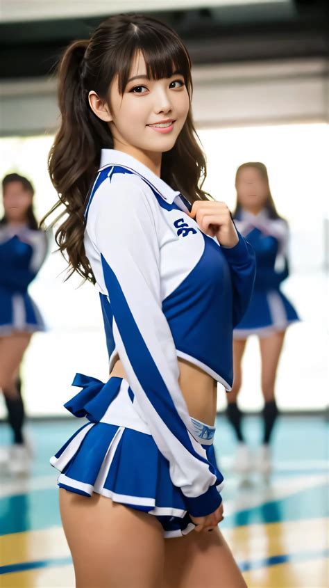 アジア人の女性がチアリーダーの制服を着て写真を撮っている - SeaArt AI