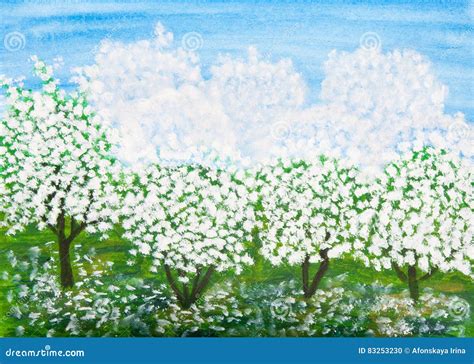 Spring garden, painting stock photo. Image of nature - 83253230