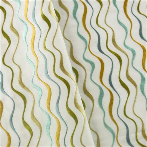 White/Multi Stripe Wave Embroidered Home Decorating Fabric, Fabric By ...