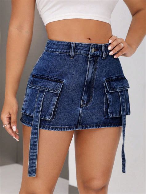 Women's Casual Short Denim Skirt With Pockets | Denim skirt women