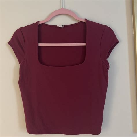 garage portia square neckline  shirt  burgundy depop