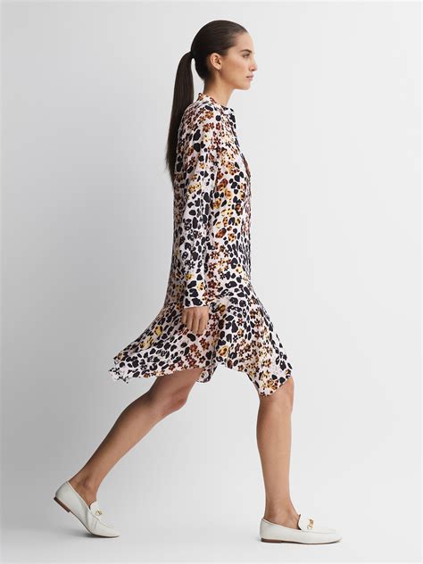 Reiss Animal Print Asymmetric Belted Dress in Nude/Black - REISS