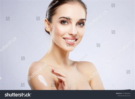 cute girl nude  posing grey stock photo  shutterstock