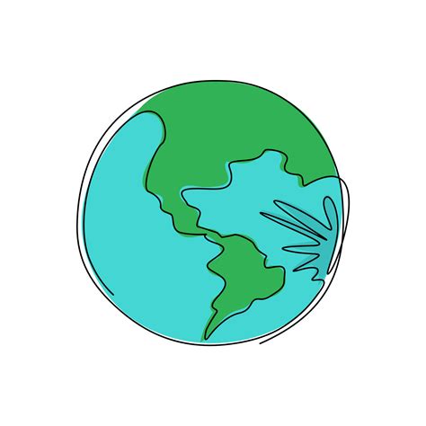 Single one line drawing planet earth icon logo. Global map. World