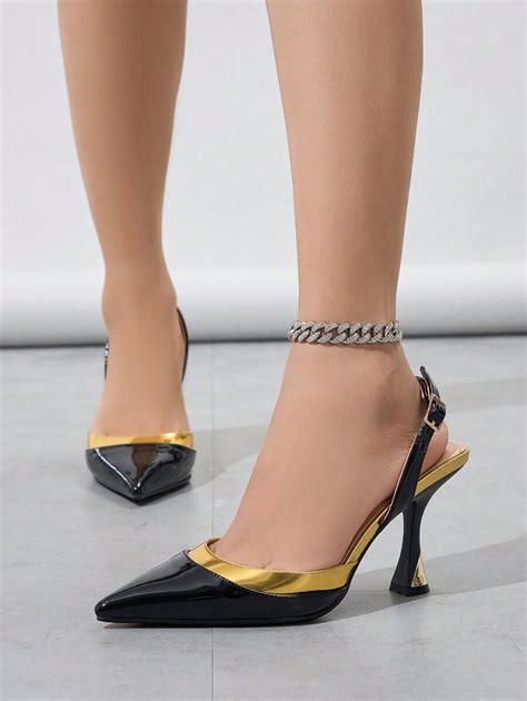 women classic enamel leather contrasting color block pointed toe high