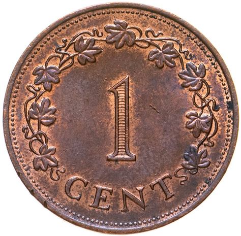 Монета Мальта 1 цент (cent) 1977 стоимостью 326 руб.