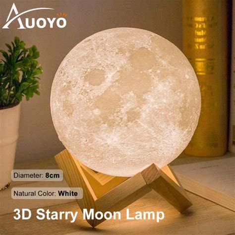 Auoyo LED Night Lights Moon Lamp 3D Print Bedside Light Lamps Touch ...