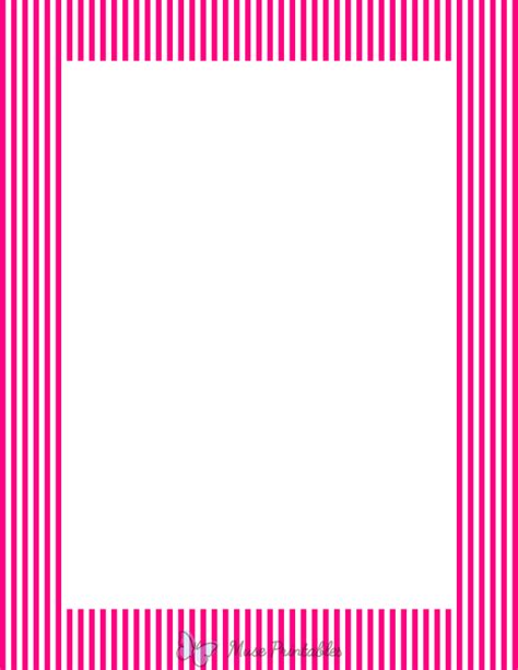 Printable Hot Pink And White Mini Vertical Striped Page Border