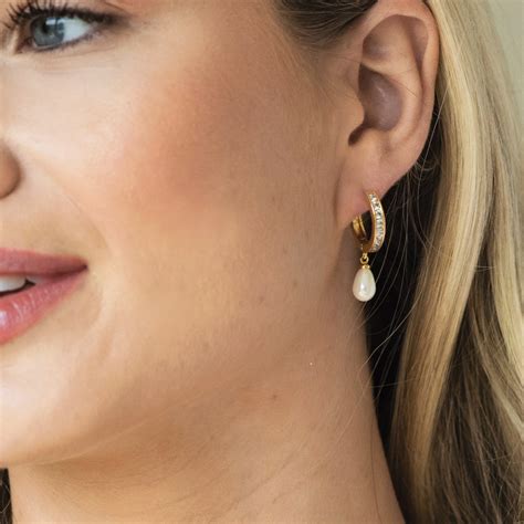 Ivory and Co Canterbury Gold Crystal Hoop Pearl Drop Earrings