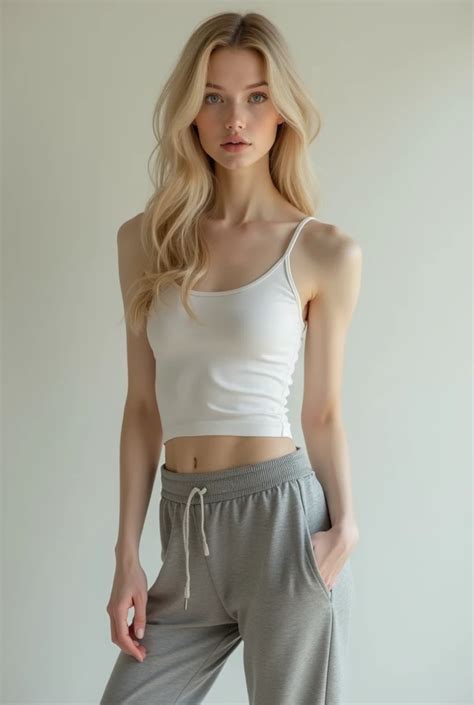 Petite / skinny blonde white girl with a long face and with grey