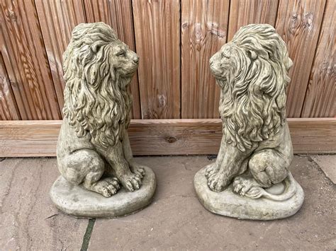 Stone Pair of Garden Lion's – Backyard Bliss