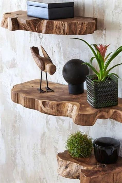 Prateleira Rustica - Prateleira Rústica com Enfeites de Madeira | Live edge shelf ideas ...