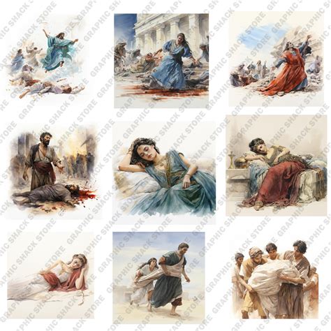 84 Watercolor Ananias and Sapphira Clipart Christian Religious Bible
